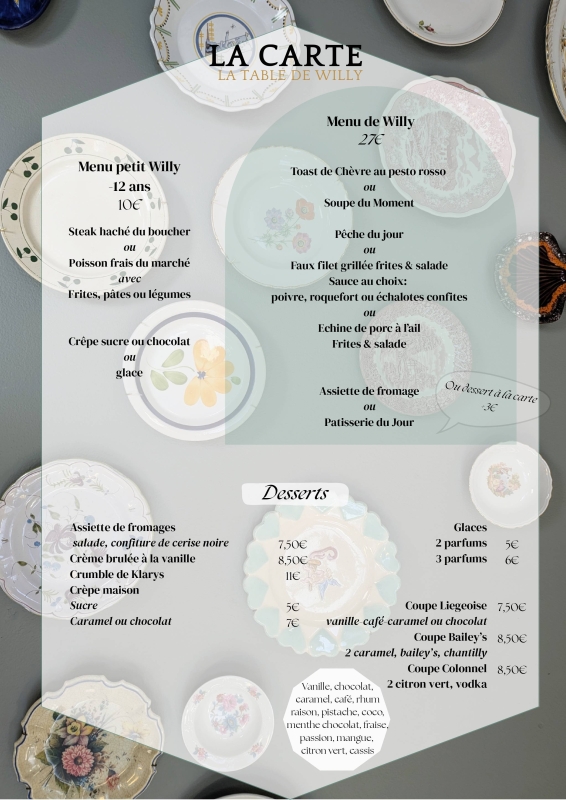 La Carte - Menus - La Table de Willy - Restaurant Eysines - restaurant a faire EYSINES