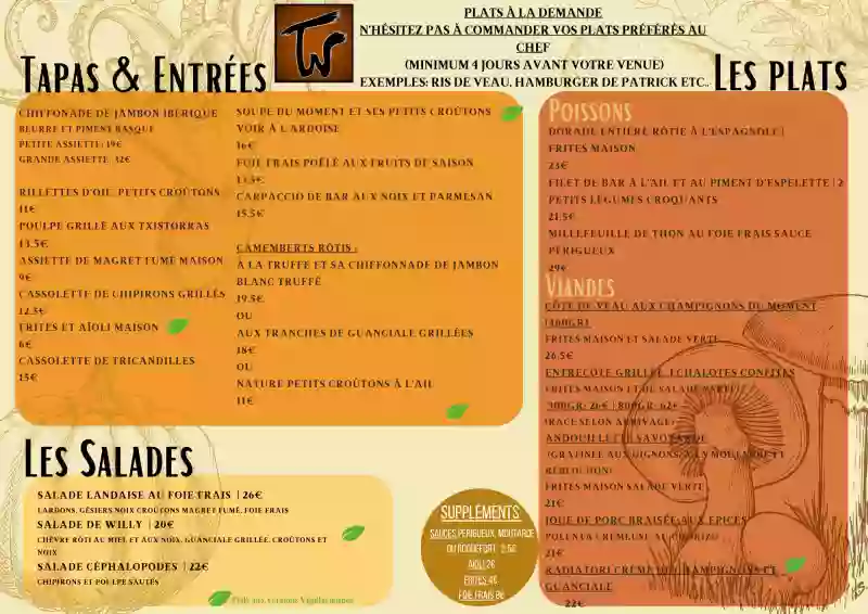 La Carte - Menus - La Table de Willy - Restaurant Eysines - manger a EYSINES